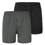 Schiesser Kalsonger 2P Long Boxershorts Svart/Rutig bomull 5XL Herr