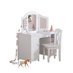 KidKraft Coiffeuse avec Miroir et Chaise Deluxe pour Enfants, Bureau avec Rangement, Table Enfant avec Chaise en Bois, Meubles de Chambre d'enfant, 13018