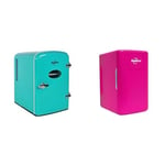 Koolatron Retro Mini Fridge 4L Small Fridge 6 Can Table Top Mini Fridges 12V Portable Cooler Green + Retro Mini Fridge 6L 8 Can Quiet Mini Fridges for Skincare Food Drinks Home Car & Travel Pink