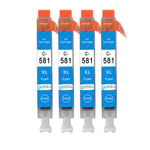 4 Cyan Printer Ink Cartridges to replace Canon CLI-581C (581XLC) Compatible