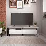 HOCUS PICUS TV Multimedia Center Home with 2-Door Storage Cabinet for DVD PlayStation Storage Space, Modern Tv Stand with Sturdy Metal Legs for Home, Office and Hotels 150(W)x42(D)x45(H) (White)