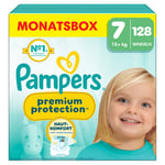 Pampers Protection Large Premiumblöjor , storlek 7 Extra , 15 kg+, månadsförpackning (1x 128 blöjor)