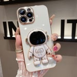 6D galvaniserad astronaut dold stativfodral för iPhone Kvinnlig astronaut hopfällbart stativ iPhone-fodral med kameraskydd Mjuk TPU stötsäker stötfångare White iPhone 11 Pro Max