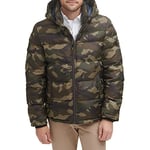 Tommy Hilfiger Men's Hooded Puffer Jacket Down Alternative Coat, Olive Camouflage, L