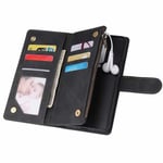 OnePlus 7 Pro Multifunktionellt Plånboksfodral Zipper 8-Fack Svart
