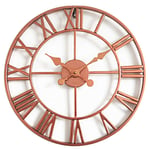 RuiXia Silent Wall Clock Vintage Roman Numerals 40cm Non Ticking Metal Skeleton Decorative Clock Living Room Kitchen Cafe Hotel Office Home Decor Gift (Rose gold)