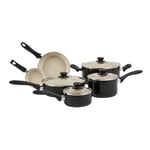 Amazon Basics Ceramic Non-Stick Pots and Pans, 11-Piece Cookware Set, PFOA- and PTFE-Free, Black/Cream