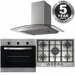 SIA 60cm Stainless Steel Fan Oven, 70cm 5 Burner Gas Hob And Curved Cooker Hood