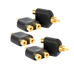 5Pcs RCA Phono Y Splitter Adapters 1 Male to 2 Female Converters Gold Plated Connector for Audio Video AV TV Cable Convert Adaptor