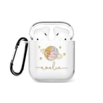 Tirita Personalised Case Compatible with AirPods 1st & 2nd generation Support Wireless Charging with Carabiner, Front LED Visible [14- Golden Planet]