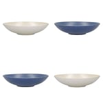 KitchenCraft Pasta Bowls Set of 4 in Gift Box, Ideal for Ramen and Rice, Lead Free Glazed Stoneware, Embossed Blue / Cream, 22cm
