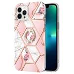 Marmormotiv iPhone 14 Pro skal - Rosa Blommor Rosa