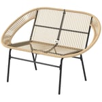 2-sits trädgårdsbänk polyrotting, väderbeständig bänk i rottingväv design, UV-beständig trädgårdsmöbler med ryggstöd, parkbänk 2
