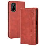 TANYO Leather Folio Case for OPPO Realme 7 5G (Not for 4G Version), Premium PU/TPU Wallet Cover with Card and Cash Slots, Flip Magnetic Closure Shell - Red