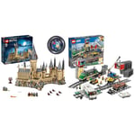 LEGO 71043 Harry Potter Hogwarts Castle Model, Big Collectable Set & 60198 City Cargo Train, Remote Control Set, Battery Powered Engine with Bluetooth Connection, 3 Wagons and Tracks