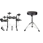 Alesis Drums Turbo Mesh Kit – Seven Piece Mesh Electric Drum Set With 100+ Sounds & Connection Cables included & RockJam DP-001 Adjustable Drum Stool Drum Throne with Padded Seat