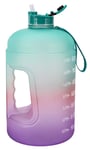 1 Gallon Motivational Water Bottle With Straw,Fitness Sports Water Bottle With Time Marker Tracker Large BPA Free Wide Mouth With Handle Gradient Kettle To Drink More Water Daily (green pink purple)