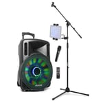FT15LED Portable Karaoke Speaker with Wireless Microphone and Stand, Bluetooth