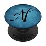 Black Pattern Initial Letter N On Vintage Blue PopSockets Swappable PopGrip