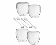 Set of 4 Coffee Mugs Tea Cups Glasses Geometric Pattern Grey Clear Glass