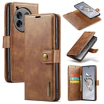 DG.MING OnePlus 12 Plånboksfodral med avtagbart skal, Cognac
