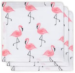 Jollein Tvättlapp Flamingo 3-pack, Rosa/Vit