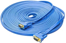 DTECH 20m Flat Extra Long VGA Cable 15pin Male to Male for Computer Monitor PC Projector Blue