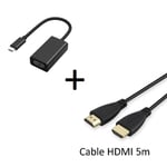 Pack HDMI pour APPLE (Cable HDMI 5m + Adaptateur Type C/HDMI) Gold 3D FULL HD 4K (NOIR)