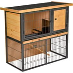 Pawhut - Clapier à lapin cage à lapin 2 niveaux 3 portes verrouillables rampe toit ouvrant bitûmé métal époxy pin pré-huilé - Orange
