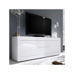 Meuble tv moderne 2 portes en bois Blanc laqué brillant - milan - l 210 x l 43 x h 66 cm
