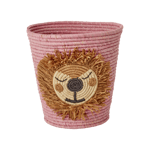 Rice - Round Raffia Basket with Lion Head - Pink