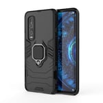 HAOYE Case for OPPO Find X2 Pro, 360 degree Rotating Ring Holder Kickstand Heavy Duty Armor Shockproof Cover, Double Layer Design Silicone TPU + Hard PC Case with Magnetic Car Mount. Black