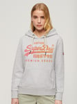 Superdry Tonal Vintage Logo Graphic Hoodie, Flake Grey Marl