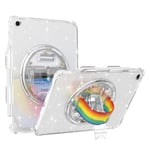 SKALO iPad 10.2 Armor Rainbow Glitter Skal Handtag/Stativ - Vit Vit