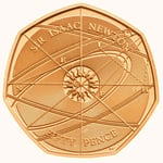 UK-Delightech BU 24K carat Gold Plated 2017 Sir Isaac Newton Brilliant Uncirculated 50p Fifty Pence Coin with Capsule Airtite Holder