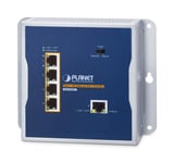 PLANET WGS-E304PT Industrial PoE+ Wall-mounted Extender 1-Port PoE++ to 4-Port Nätverkssändare och -mottagare Blå