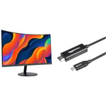 KOORUI 24-Inch Curved Computer Monitor- Full HD 1080P 60Hz Gaming Monitor 1800R LED Monitor HDMI VGA & Amazon Basics USB-C to HDMI adapter cable 4K, 30Hz - 1.83 metres, Black