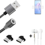 Data charging cable for + headphones Oppo Reno8 4G + USB type C a. Micro-USB ada
