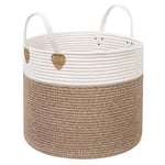 SONGMICS Cotton Rope Basket Handles Laundry Basket Cotton 50L Toy Clothes Blanket Brown Beige 40x40x35cm
