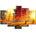 WENXIUF 5 Panel Wall Art Pictures Evening park,Prints On Canvas 100x55cm Wooden Frame Ready To Hang The Animal Photo For Home Modern Decoration Wall Pictures Living Room Print Decor
