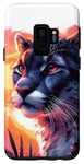 Coque pour Galaxy S9 Cougar noir cool coucher de soleil lion de montagne puma animal anime art