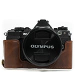 MegaGear MG967 Ever Ready Leather Half Case and Strap with Battery Access for Olympus OM-D E-M5 Mark II Camera - Dark Brown
