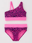 Nike Wild Girl's Asymmetrical Top & Bikini Set-pink, Pink, Size S, Women