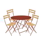 Fermob - Bistro matgrupp Ø96cm & 4 trä stolar red ochre - Matgrupper utomhus