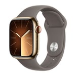 Apple Watch Series 9 GPS + Cellular 41 mm, guldfarvet Rustfrit stål urkasse med Ler sportsrem - S/M