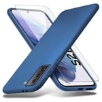 Richgle Samsung Galaxy S21+ 5G Case & Tempered Glass Screen Protector, Slim Soft TPU Silicone Protective Case Cover Shell For Samsung Galaxy S21 Plus 5G (6.7") - Blue RG80944