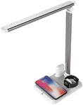 4 in 1 LED Desk Lamp with Wireless Charger Station for iPhone/iWatch/Airpods/Touch Control Table Light,Apple Wireless Charging LED Table Lamp,White+silver