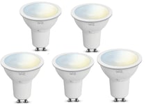 Economy Pack of 5 WiZ G2 TW + Dimming GU10 1P Smart LED Bulbs White Dimmable 2700K-6500K, lm350, App & Voice Control Alexa, Siri, Google & IFTTT Energy Class A