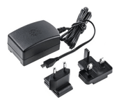 Raspberry Pi officiell Micro USB nätadapter EU-UK plug 5,1V 2,5A svart