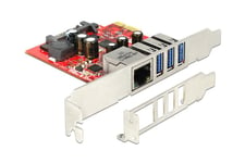 Delock PCI Express Card > 3 x external USB 3.0 + 1 x external Gigabit LAN - netværk / USB-adapter - PCIe - USB 3.0 x 3 + 1000Base-T
